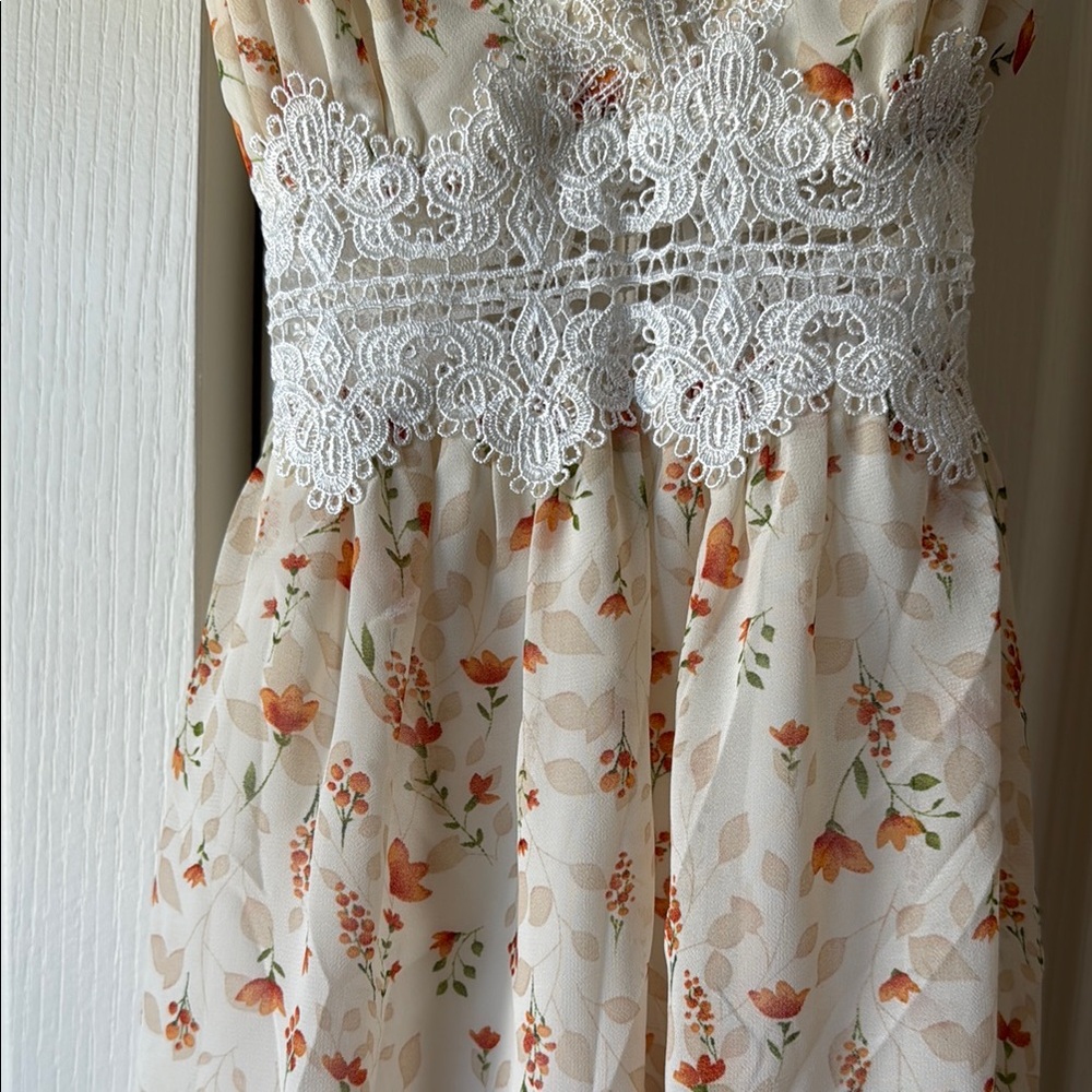 Aakaa Floral Lace Dress - Cream and Orange